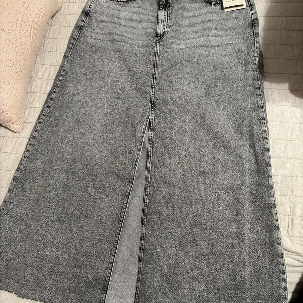 All Saints Noir Denim Maxi Skirt Vintage Black Size US 12